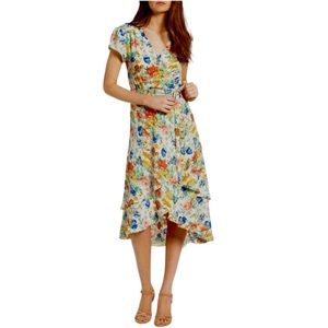 Wayf oleander floral wrap hi-lo dress